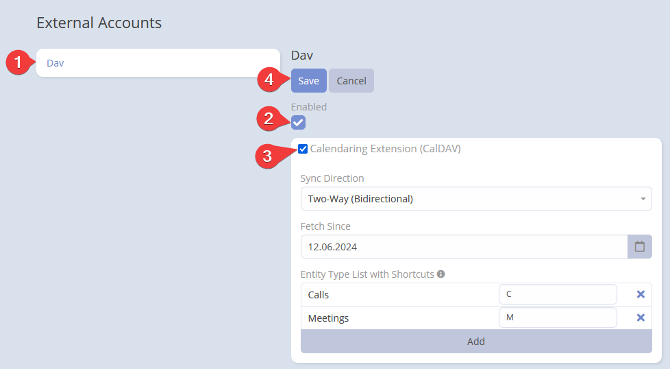 External Accounts CalDAV