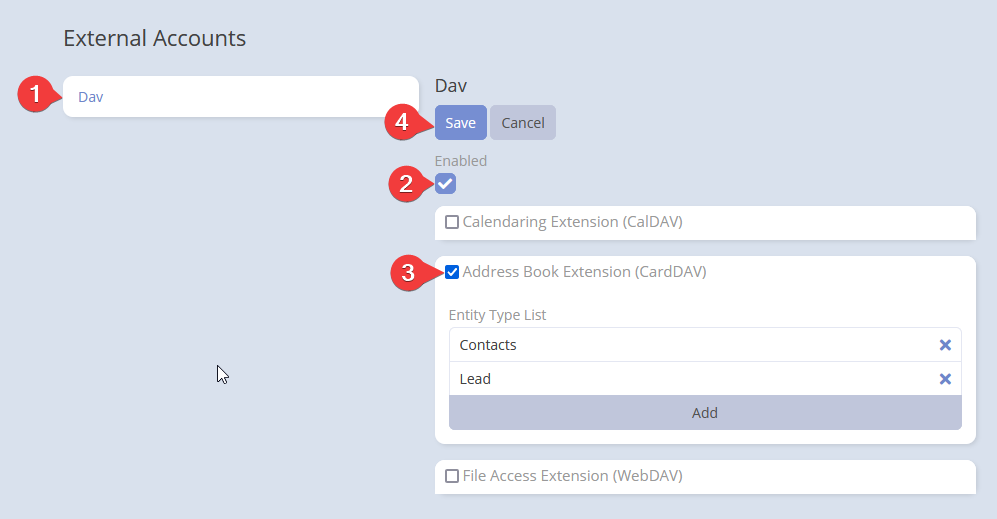 External Accounts CardDAV