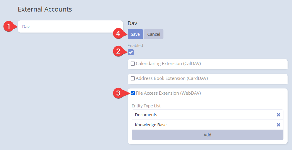 External Accounts WebDAV