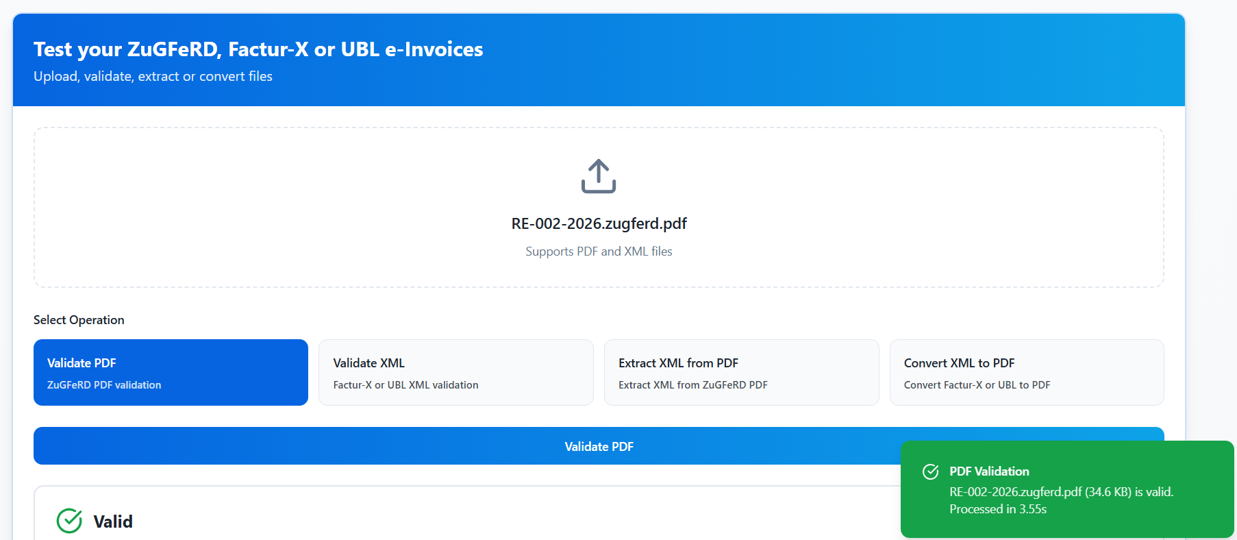 ZuGFeRD e-invoice validation